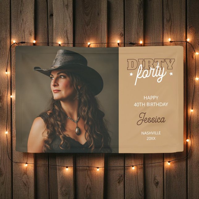 Lona Dirty Forty Western Rodeo Foto 40 cumpleaños (Dirty Forty Western Rodeo Photo 40th Birthday Banner)