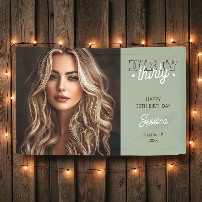 Lona Dirty Thirty Photo Western Rodeo 30 cumpleaños (Dirty Thirty Photo Western Rodeo 30th Birthday Banner)