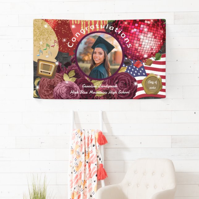 Lona Discoteca roja, bienvenida con bandera de Estados  (In situ)