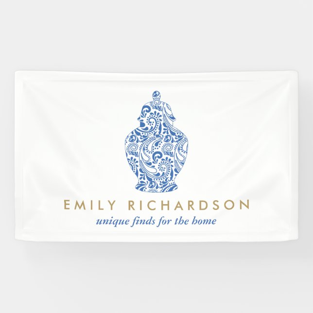 Lona Diseñador de logotipos de cerámica de jengibre azu (Horizontal)