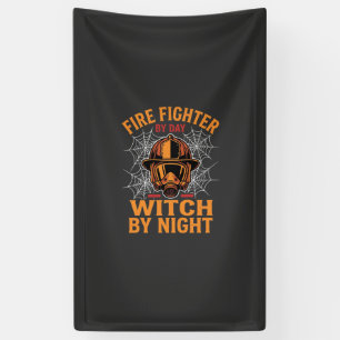 Lona Diseño de bruja de Halloween para bomberos