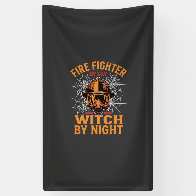 Lona Diseño de bruja de Halloween para bomberos (Vertical)