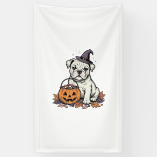 Lona Diseño de calabaza de bulldog de Halloween grabado