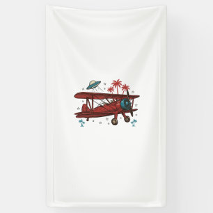 Lona Diseño de camisa de viaje tropical ovni biplano vi