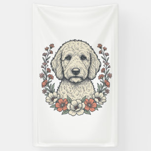 Lona Diseño de camiseta de retrato de perro rizado flor