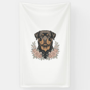 Lona Diseño de camiseta de retrato floral de Rottweiler