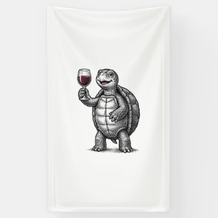 Lona Diseño de camiseta de tortuga vintage sosteniendo