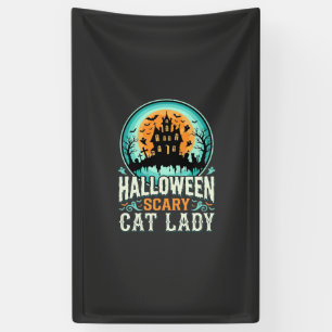 Lona Diseño de Casa Embrujada de Señora Gato de Hallowe