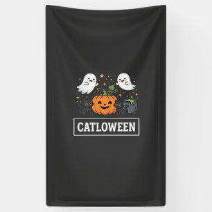 Lona Diseño de Catloween Gato Fantasma Lindo Halloween_