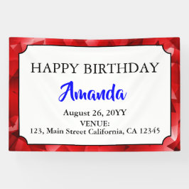Lona Diseño de cristal abstracto rojo Cumpleaños texto
