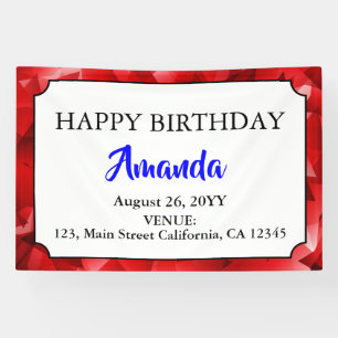 Lona Diseño de cristal abstracto rojo Cumpleaños texto
