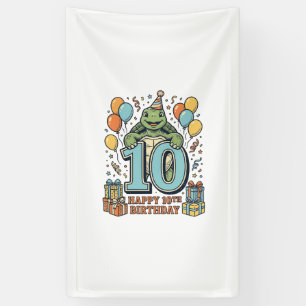 Lona Diseño de fiesta vintage de cumpleaños 10 de tortu