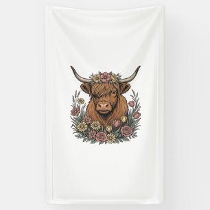 Lona Diseño de grabado vintage de vaca de las Highlands