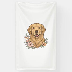 Lona Diseño de grabado vintage floral de Golden Retriev