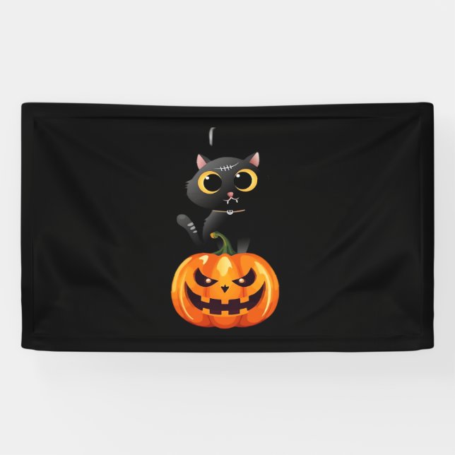 Lona Diseño de Halloween para Gatos Negros - Arte espel (Horizontal)