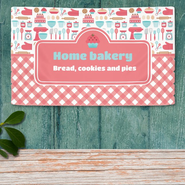Lona Diseño de panadería casera y Personalizado práctic (Cute & Practical Custom Home Bakery Baking Design Banner)