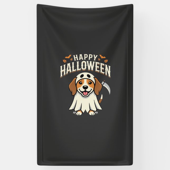 Lona Diseño de perro Beagle Feliz Halloween_1 (Vertical)