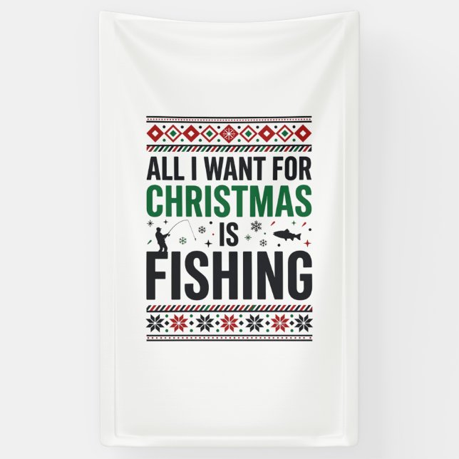 Lona Diseño de suéter feo de pesca de Navidad (Vertical)