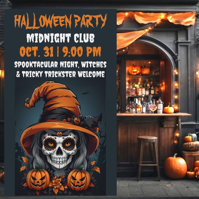 Lona Diseño divertido y divertido detalles festivos de  (Halloween pumpkin sugar skull party banner for restaurants and families. )