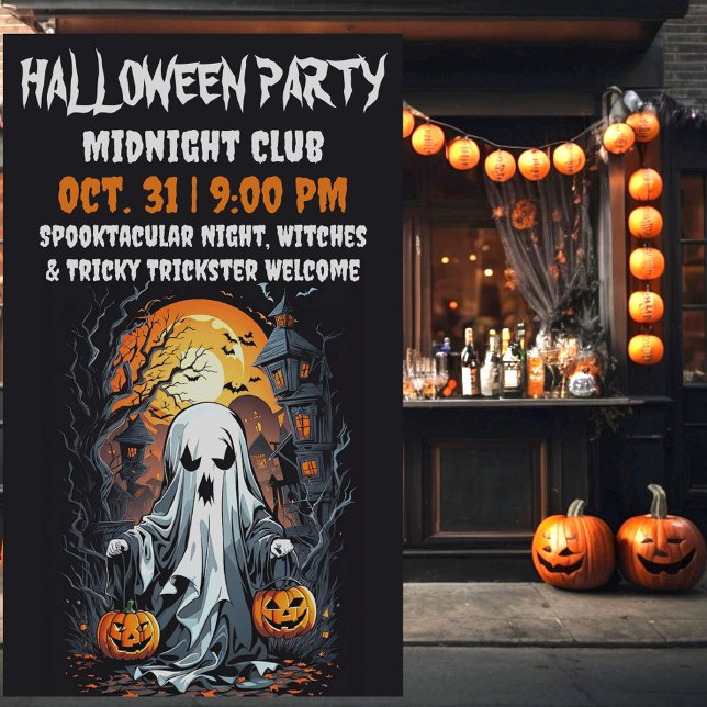 Lona Diseño divertido y divertido detalles festivos de  (Halloween ghost and pumpkins halloween family and bar party celebration.)