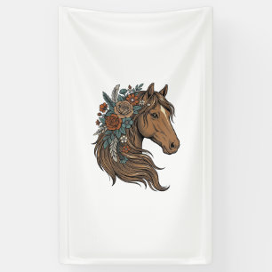 Lona diseño vectorial de cabeza de caballo floral vinta
