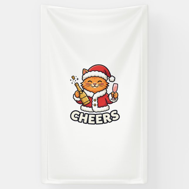 Lona Diseño Vectorial de Gato de Navidad Feliz (Vertical)