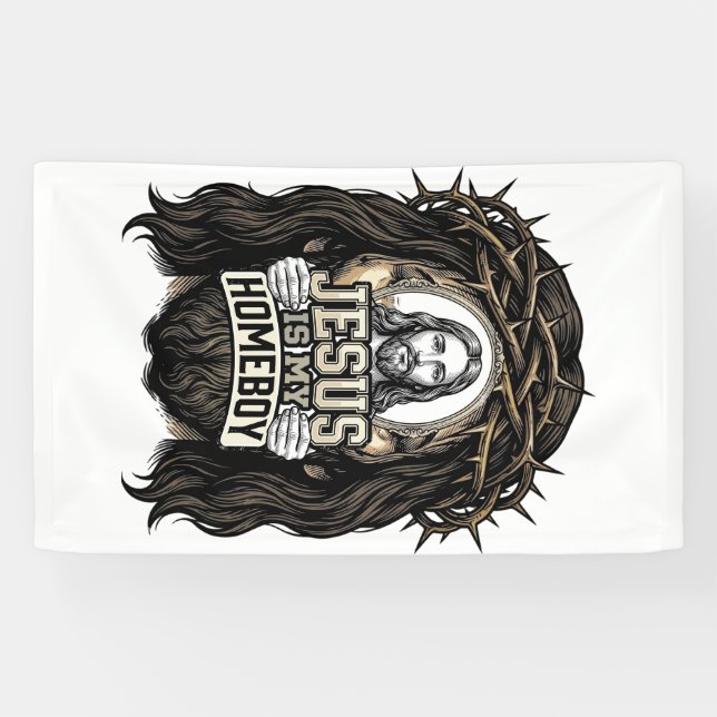 Lona Diseño vectorial de la santa faz coronada grabada  (Horizontal)
