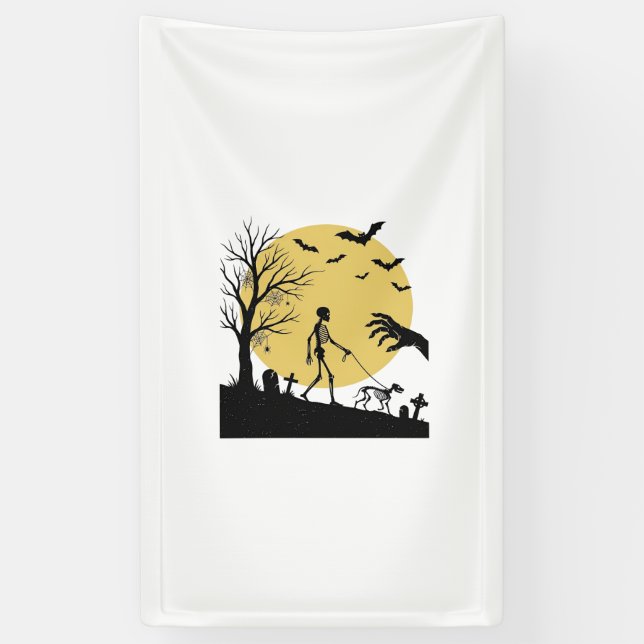 Lona Diseño vectorial de perro esqueleto luna de Hallow (Vertical)