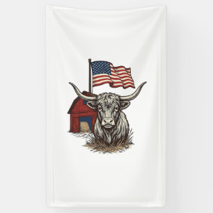 Lona Diseño vectorial de vaca Longhorn patriótica y gra