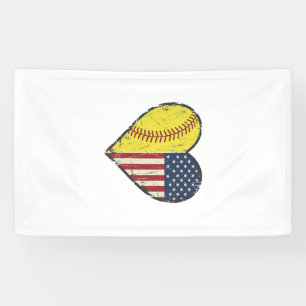 Lona Diseño vectorial vintage corazón softball patrióti