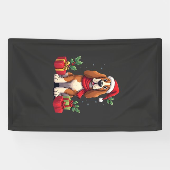 Lona Disfraces divertidos de perro de Navidad con sombr (Horizontal)