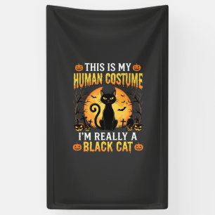 Lona Disfraz Humano de Halloween Gato Negro Cementerio