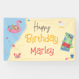 Lona Diversión en los animales de Sun Beach Feliz cumpl