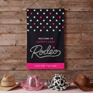Lona Diversión Negra Rosa Caliente Último Rodeo Fiesta 