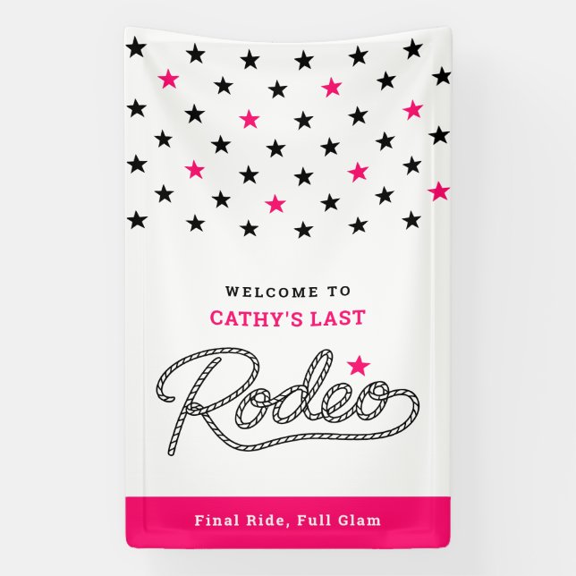 Lona Diversión Rosa Caliente Su Último Rodeo Despedida  (Vertical)