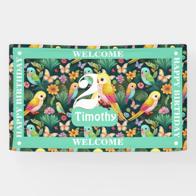 Lona Diversión tropical: Celebrar el segundo cumpleaños (Horizontal)