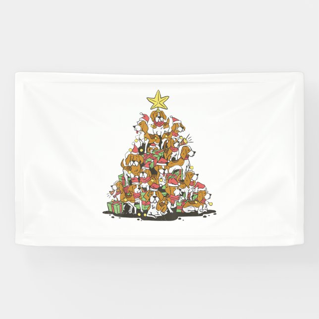 Lona Divertido beagle árbol de Navidad para los amantes (Horizontal)