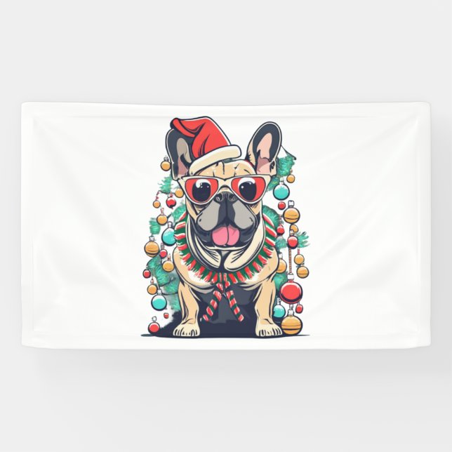 Lona Divertidos Navidades de árboles de perros Bulldog  (Horizontal)