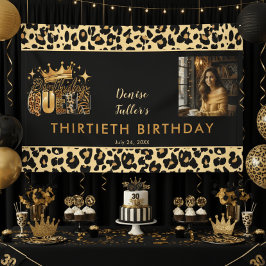 Lona Diviértete Cumpleaños Leopardo Reina Treinta Foto