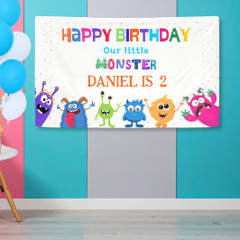 Lona Diviértete Cumpleaños Monstruito Colorido