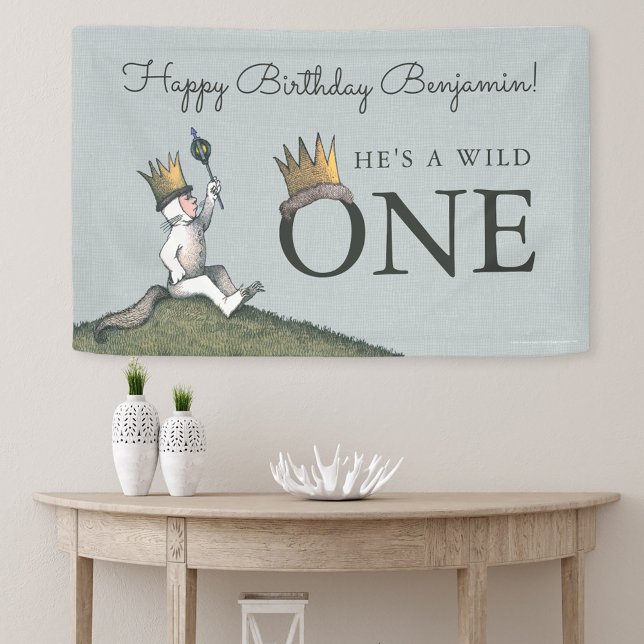 Lona Donde las cosas salvajes son el primer cumpleaños (Banner simulated on wall)