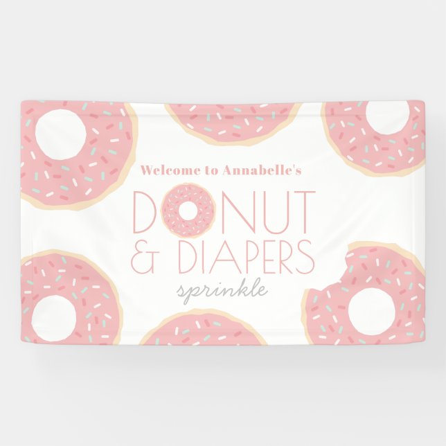 Lona Donut rosado y pañales rocian Baby Shower (Horizontal)