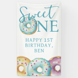 Lona Donut Sweet One Blue Primer Fiesta de cumpleaños
