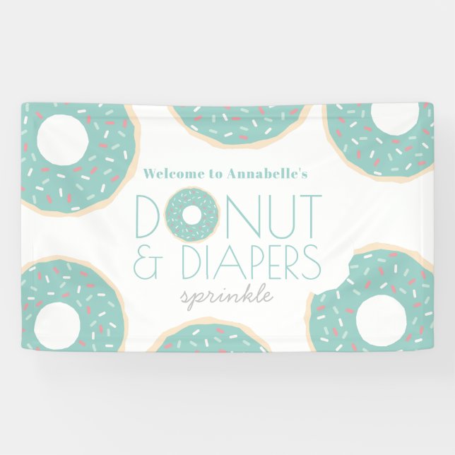 Lona Donut verde y pañales rompen Baby Shower (Horizontal)