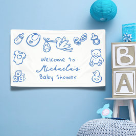 Lona Doodle Dibujado a Mano Azul Fiesta de Bebé Caprich
