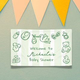 Lona Doodle Dibujado a Mano Verde Baby Shower Caprichos