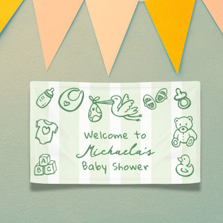 Lona Doodle Dibujado a Mano Verde Baby Shower Caprichos