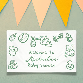 Lona Doodle Verde Dibujado a Mano Baby Shower Caprichos