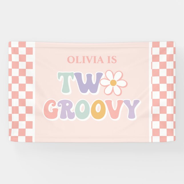 Lona Dos Daisy Checker rosadas divertidas (Horizontal)