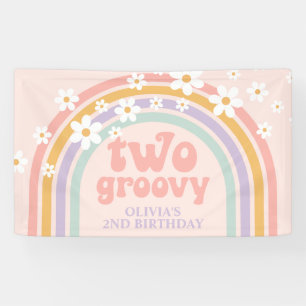 Lona DOS Groovy Pastel arco iris 2º cumpleaños